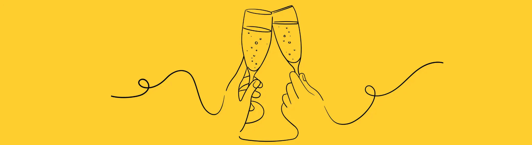 Zwei Hände, die mit einem Champagnerglas anstossen