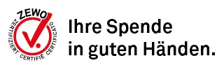 Zewo Logo mit Claim "Ihre Spende in guten Händen".