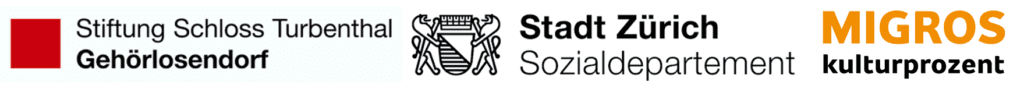 Logos der Stiftung Schloss Turbenthal, des Stadt Zürich Sozialdepartement und der Migros
